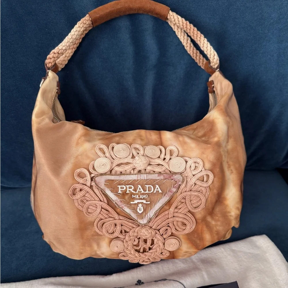 PRADA Nylon Tie Dye Knot Embellished Rope‎ hobo Bag - Picture 3 of 12